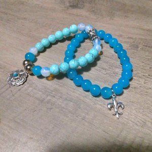 Blue Jade, Moonstone and Turquoise Bracelets